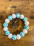 Silicone Wristlet- Teal Cow and White: BPA FREE