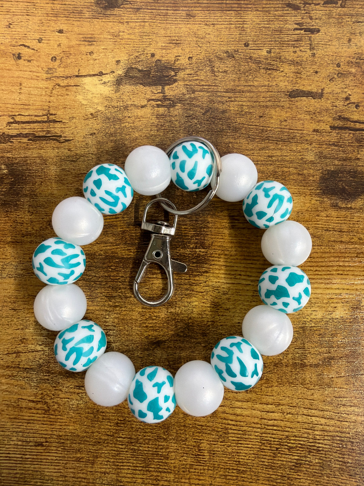 Silicone Wristlet- Teal Cow and White: BPA FREE