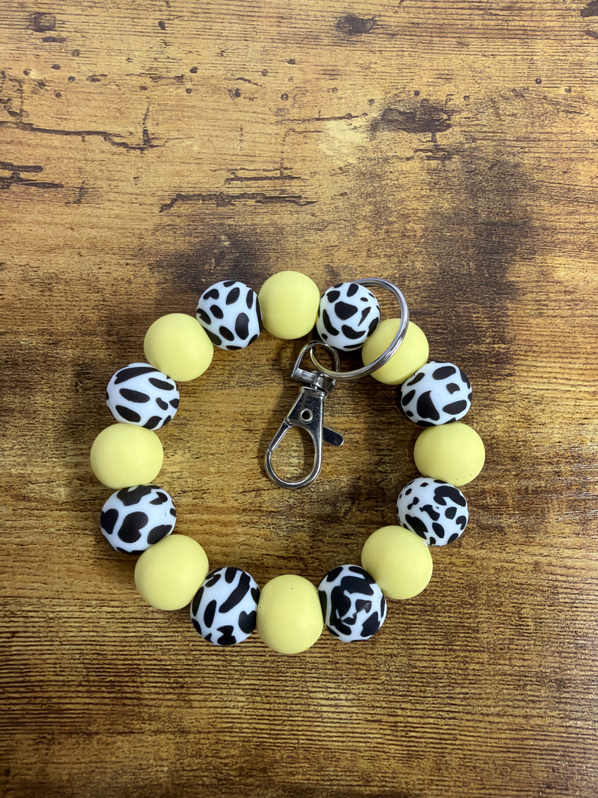 Silicone Wristlet- Cow & Yellow: BPA FREE