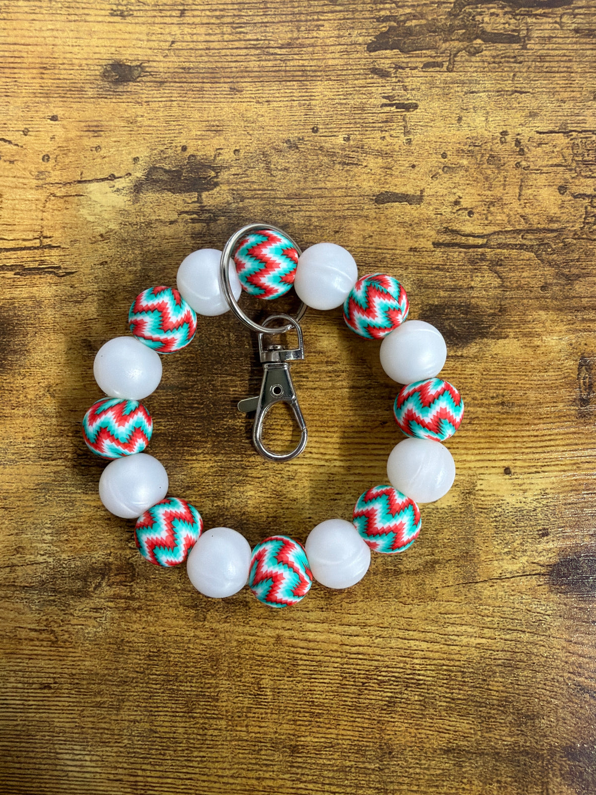 Silicone Wristlet - White & Chevron: BPA FREE