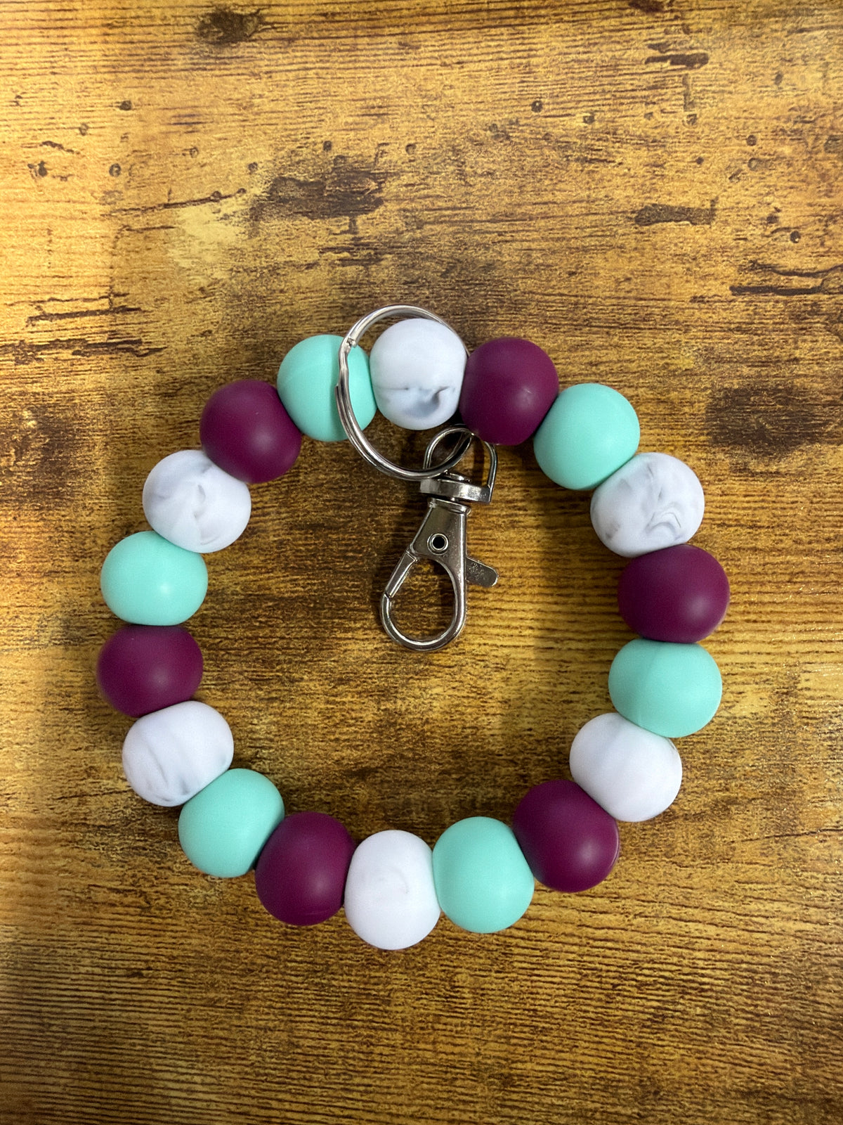 Silicone Wristlet- Teal, Magenta & Marble White: BPA FREE