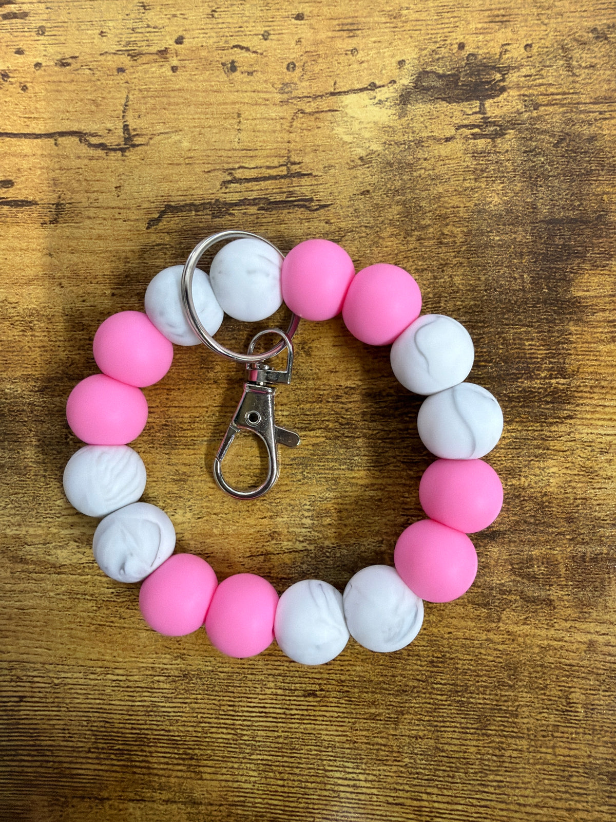 Silicone Wristlet- Pink & Marble White: BPA FREE