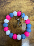 Silicone Wristlet- Pink, Navy Blue & White: BPA FREE
