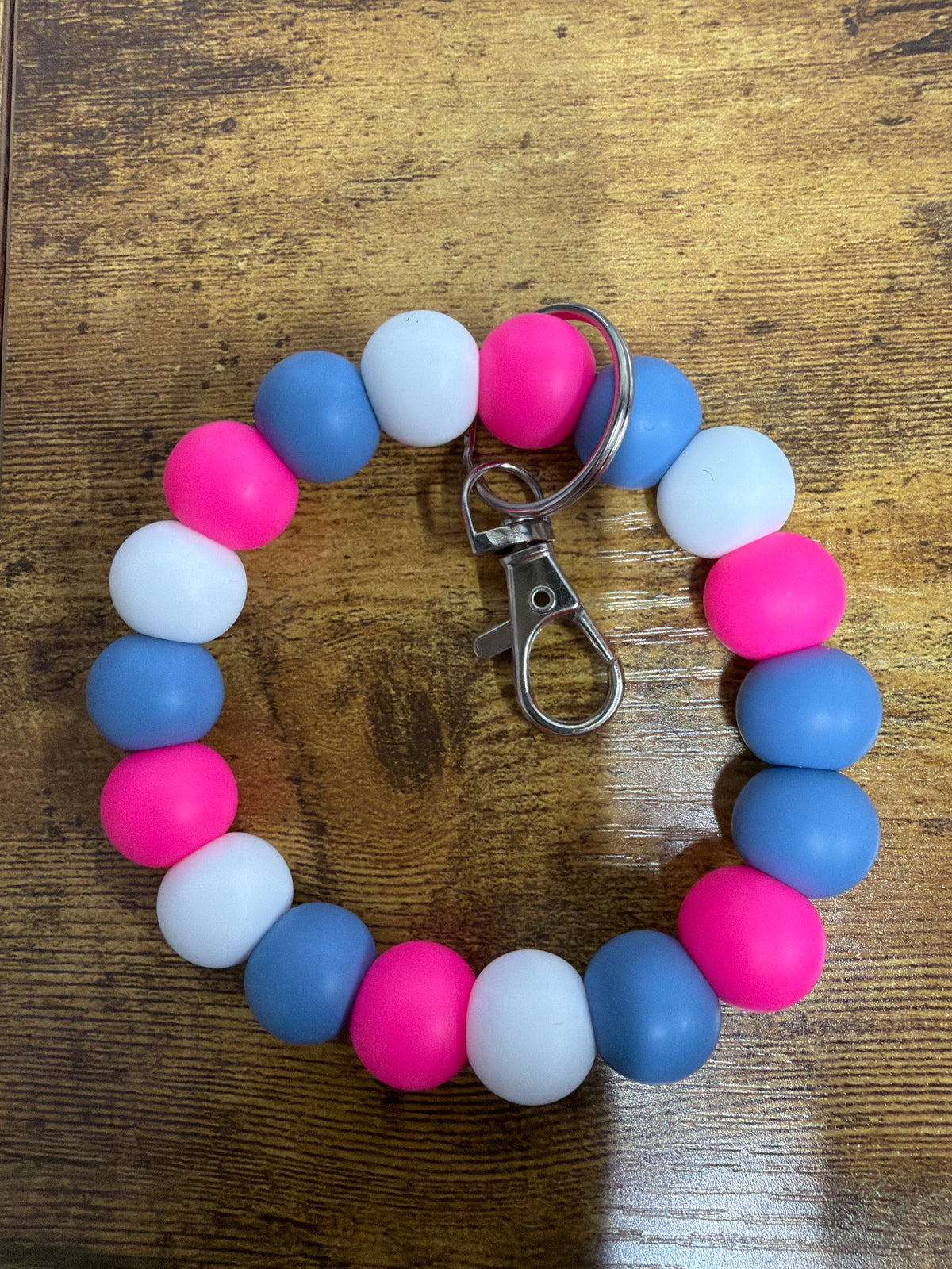 Silicone Wristlet- Pink, Navy Blue & White: BPA FREE